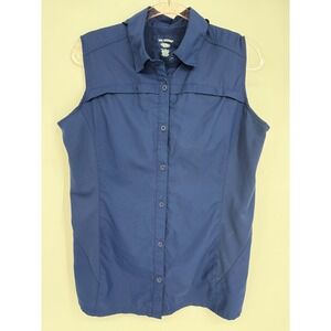 Reel Legends Womens Freeline Sleeveless Fishing Shirt Navy Blue Vented Sz L